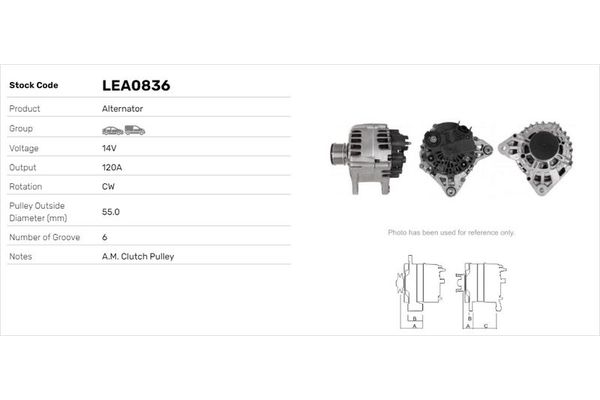Alternatör  Renault Clio IV (2012->)  LUCAS ELEKTRIK LEA0836