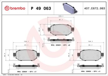 Fren Disk Balata Arka BREMBO P 49 063  BAY02643ZA BAY02643ZB BAY02648ZA D2Y12643Z D2Y12643ZA DHYG2643Z KAY026482A BAY02643Z