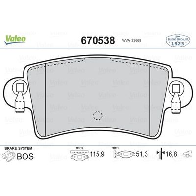Fren Disk Balata Arka Renault Master II Tip 2 P.Van (09.2003->)  VALEO 670538