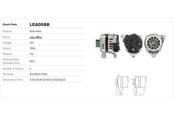 Alternatör  LUCAS ELEKTRIK LEA0588