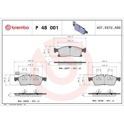 Fren Disk Balata Ön Maserati Levante (M161)(04.2016->)  BREMBO P 48 001