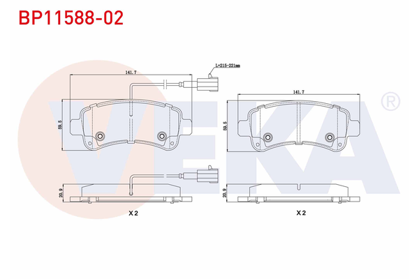 Fren Disk Balata Arka Fiat Ducato Maxi P.Van, Yüksek Tavan 40 (295)(04.2014->)  VEKA BP11588-02
