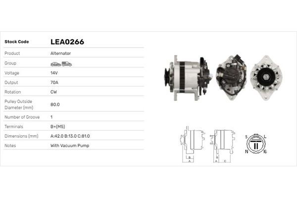 Alternatör  Opel Corsa B (03.1997->)  LUCAS ELEKTRIK LEA0266