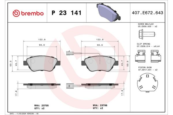 Fren Disk Balata Ön Citroen E-Mehari (08.2016->)  BREMBO P 23 141