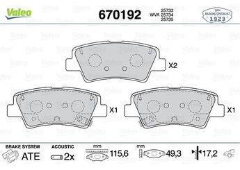 Fren Disk Balata Arka VALEO 670192  77367417 77367145 77368077 77369350 77368788