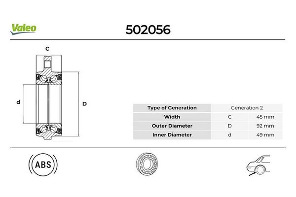 Teker Rulmanı Arka Sağ veya Sol BMW X3 Serisi (F25)(03.2011->)  VALEO 502056