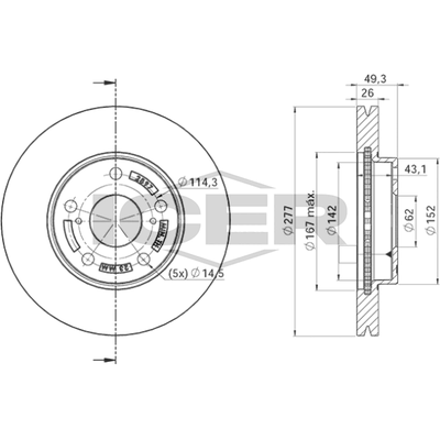 Fren Disk Ayna Ön Sağ ve Sol Toyota Corolla (E18)(06.2013->)  SWAPP 43314