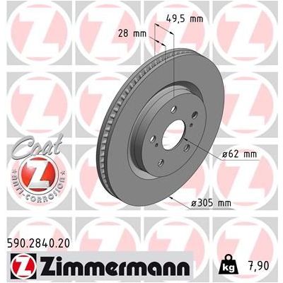 Fren Disk Ayna Ön Sağ ve Sol Toyota Corolla Cross XG10 (01.2022->)  ZIMMERMANN 590.2840.20