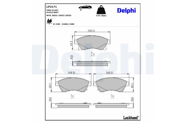 Fren Disk Balata Ön Chevrolet Cruze (2009->)  DELPHI LP2171