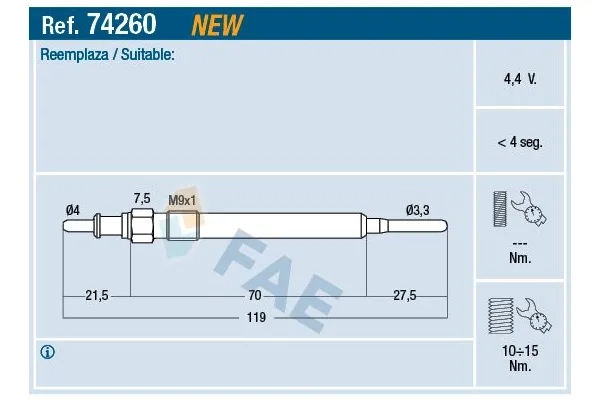 Isıtma Bujisi  Fiat Doblo (263) Cargo/Combi/Pratico (12.2014->)  ET1 EC783