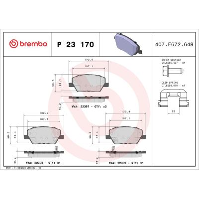 Fren Disk Balata Ön Fiat Egea (357) HB / CROSS (2016->)  BREMBO P 23 170