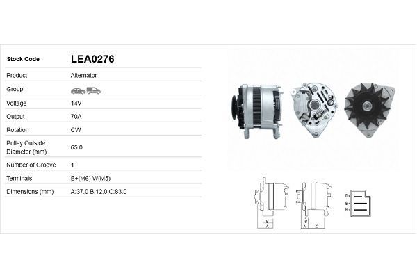 Alternatör  Mazda 626 Sedan/Coupe (GC)(08.1982->)  LUCAS ELEKTRIK LEA0276