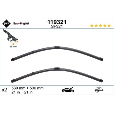 Silecek Süpürgesi Ön Muz Tip 530/530 mm - 21/21 inç Volkswagen Passat Variant (3B6)(11.2000->2005)  BSG 90-992-003