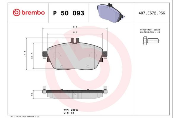 Fren Disk Balata Ön Mercedes GLA -Serisi (BM 156)(03.2014->)  BREMBO P 50 093