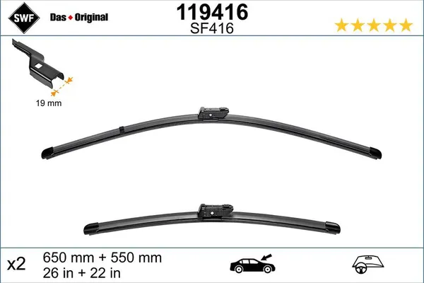 Silecek Süpürgesi Ön  650/530 mm - 26/21 inç Peugeot 605 (08.1989->)  MAHER 30031