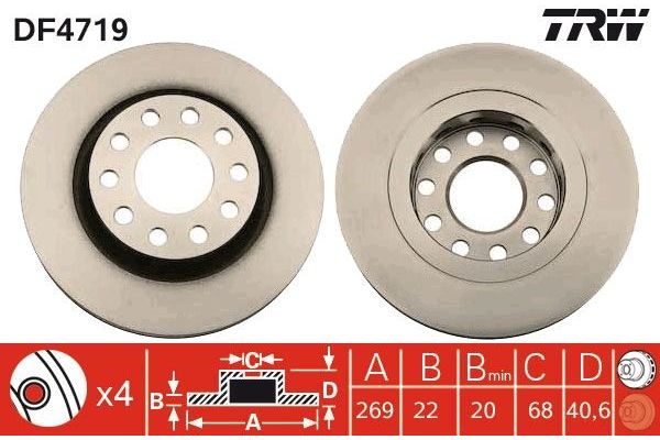 Fren Disk Ayna Arka Sağ ve Sol Audi Allroad Quattro (4B5)(02.2000->)  TRW DF4719