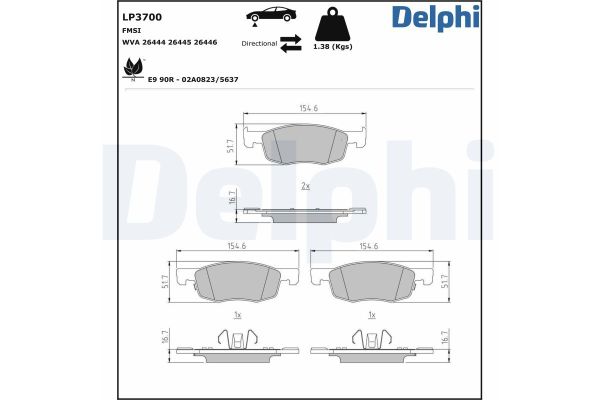 Fren Disk Balata Ön Toyota Aygo X (12.2021->)  DELPHI LP3700