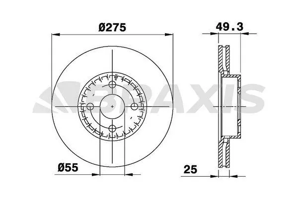 Fren Disk Ayna Ön Sağ ve Sol Toyota Corolla Combi SW (E12)(2002->)  BRAXIS AE0571