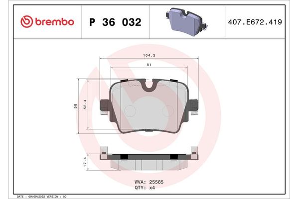 Fren Disk Balata Arka Jaguar XJ (X351)(2009->)  BREMBO P 36 032