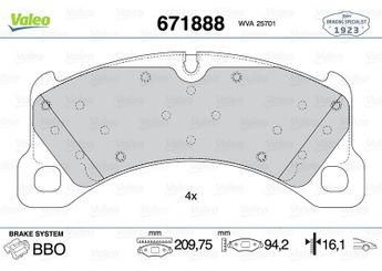Fren Disk Balata Ön VALEO 671888  7P5698151 95B698151E 95B 698 151 E 95B698151K 95B 698 151 K 95B698151AD 95B698151AS 95B698151S 971698151AD 971 698 151 AD