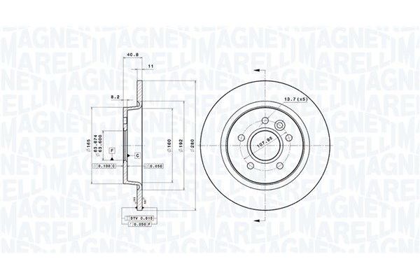 Fren Disk Ayna Arka Sağ ve Sol Volvo C70 Cabriolet (12.2005->)  MAGNETI MARELLI 360406059601