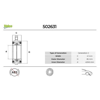 Teker Rulmanı Ön Sağ veya Sol Audi A8 Sedan (D2)(10.1998->)  VALEO 502631