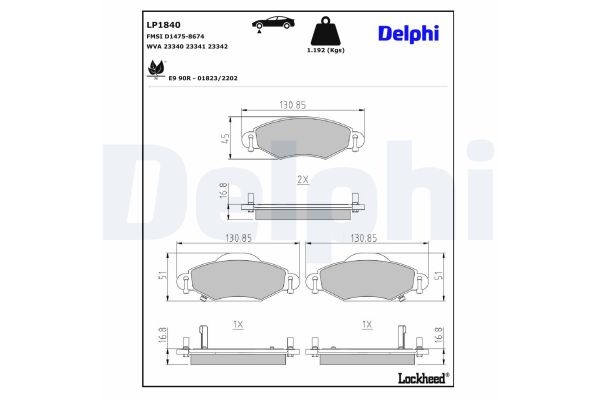 Fren Disk Balata Ön Toyota Yaris (NCP1/NLP1/SCP1)(1999->)  DELPHI LP1840