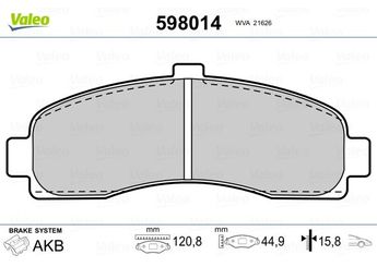Fren Disk Balata Ön VALEO 598014  410601F025 410606F625 410606F626 41060-1F025 41060-6F625 41060-6F626 4106099B25 41060-99B25 4106099B26 41060-99B26 41060BF625 41060-BF625