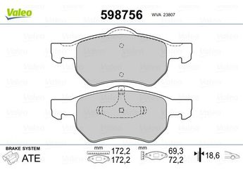 Fren Disk Balata Ön VALEO 598756  5072215AA 5072216AA 5072 216AA