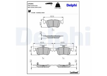 Fren Disk Balata Arka DELPHI LP3391  LP3391 43022T60A01 43022TBAA02 43022TEAT12 43022TGHA01 43022TGHA11 43022TGNG02