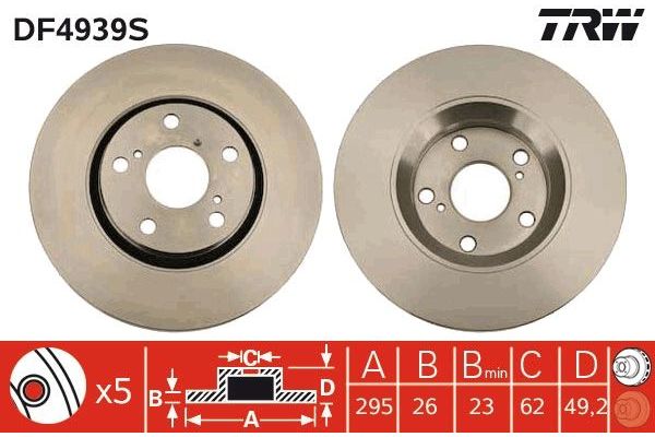 Fren Disk Ayna Ön Sağ ve Sol Toyota Verso (AUR2/ZGR2)(2009->)  TRW DF4939S