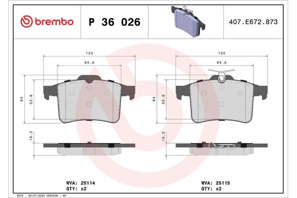 Fren Disk Balata Arka Jaguar XJ (X351)(2009->)  BREMBO P 36 026
