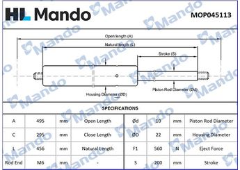 Bagaj Amortisörü Sağ veya Sol MANDO MOP045113  MOP045113 4L0827552C 4L0827552F
