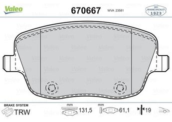 Fren Disk Balata Ön VALEO 670667  6Q0698151C 6Q0698151A