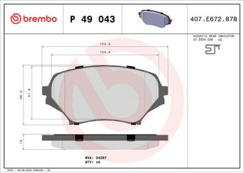 Fren Disk Balata Ön BREMBO P 49 043  NFY73323Z N77Y3328ZB NF7Y3323Z NF7Y3328Z NF7Y3328ZB NFY73323ZA NFY73323ZB NFY73328Z NFY73328ZA NFY73328ZC NFY73328ZD NFY73328ZE NFY73328ZB