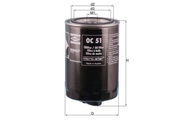 Yağ Filtresi  Volkswagen Jetta II (165/167)(01.1984->1992)  MAHLE OC 51 OF