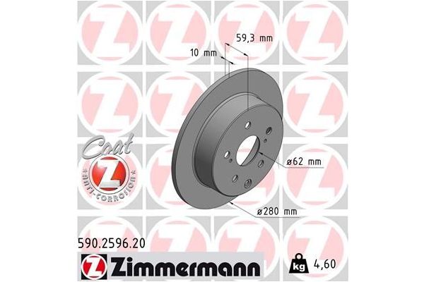 Fren Disk Ayna Arka Sağ ve Sol Toyota Avensis (T25)(2003->)  ZIMMERMANN 590.2596.20