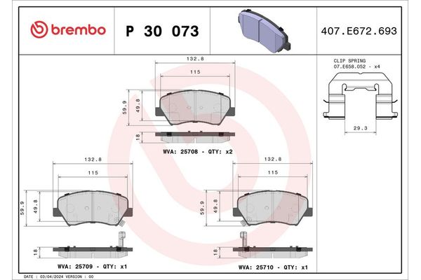 Fren Disk Balata Ön Hyundai Veloster (FS)(06.2011->)  BREMBO P 30 073
