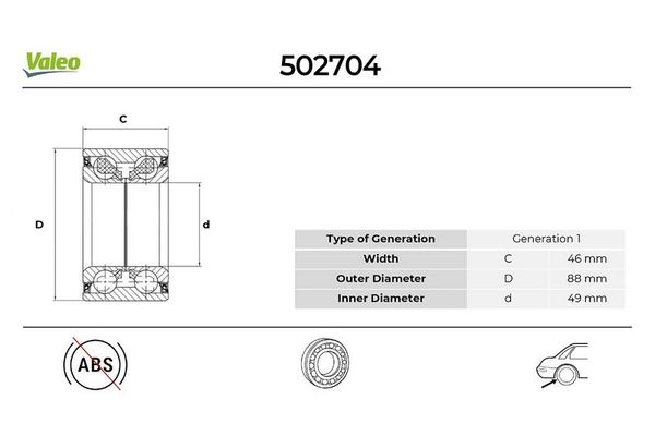 Teker Rulmanı Ön Sağ veya Sol Mercedes E -Serisi S.Wagon (BM 211)(01.2003->)  VALEO 502704