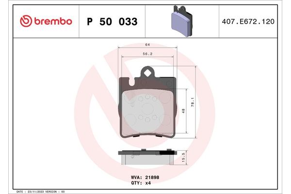 Fren Disk Balata Arka Mercedes E -Serisi (Benzin) Sedan (BM 210)(05.1995->)  BREMBO P 50 033