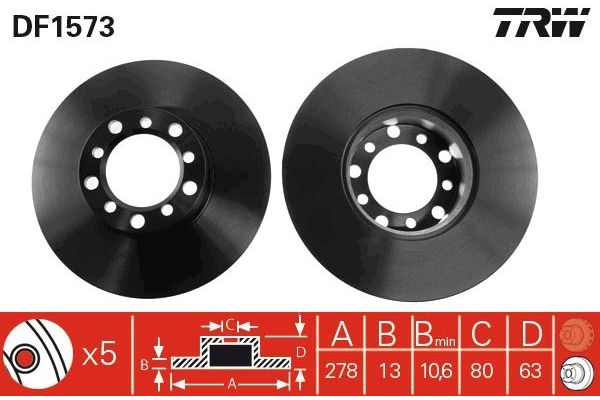Fren Disk Ayna Ön Sağ ve Sol Mercedes Strich Acht Limousine (BM 114)(01.1972->)  TRW DF1573