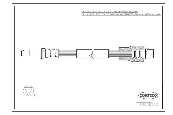 Fren Hortumu Arka Sağ veya Sol Volkswagen Crafter P.Van (2E)(03.2006->2017)  BSG 90-730-051