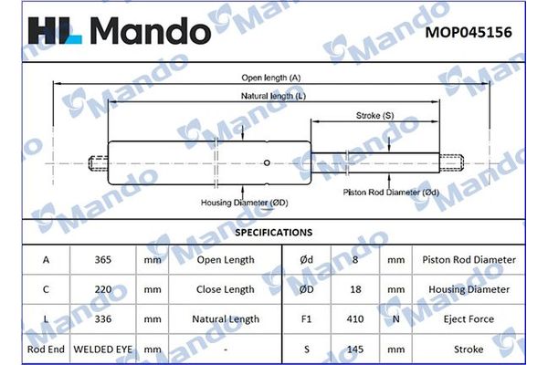 Bagaj Amortisörü Sağ veya Sol BMW 5 Serisi Sedan (E34)(1988->)  MANDO MOP045156