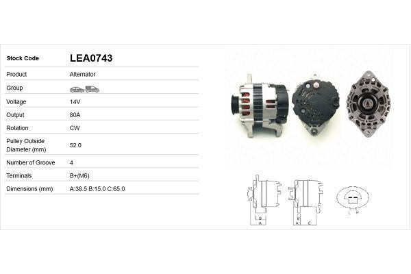 Alternatör  Daewoo Kalos (2002->)  LUCAS ELEKTRIK LEA0743