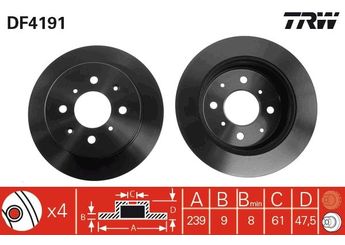 Fren Disk Ayna Arka Sağ ve Sol TRW DF4191  42510SR3G00 42510-SR3-G00 42510SELT50 42510-SEL-T50 42510SR3A10 42510-SR3-A10 42510SR3A11 42510-SR3-A11 42510SR3000 42510-SR3-000 42510SR3J00 42510-SR3-J00 42510SR3J01 42510-SR3-J01 42510SS1000 42510-SS1-000 42510SR3J00HS