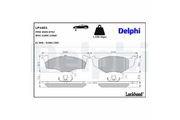 Fren Disk Balata Ön Volkswagen Fox (5Z1)(04.2005->2011)  DELPHI LP1601