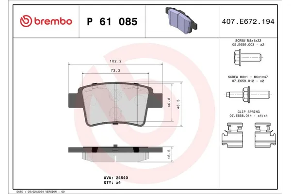 Fren Disk Balata Arka BREMBO P 61 085