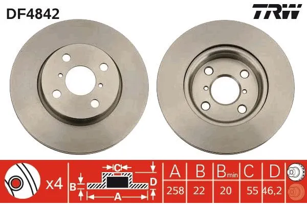 Fren Disk Ayna Ön Sağ ve Sol Toyota Yaris (P13)(2014->)  TRW DF4842