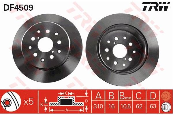 Fren Disk Ayna Arka Sağ ve Sol Lexus GS 300 (JZS160)(1998->)  TRW DF4509