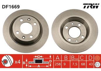 Fren Disk Ayna Arka Sağ ve Sol TRW DF1669  8970717 8951543 8968588